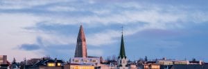 Cityscape of downtown Reykjavik with Hallgrimskirkja in the distance, Reykjavik, Iceland